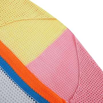 Women Y2k Long Sleeve Top Square Collar Color Block Crochet Knit Sweater Y2k Top Cover Up Blue Orange M