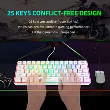 Snpurdiri 60% Wired Gaming Keyboard, 61 Keys RGB Backlit Wrist Rest Ultra-Compact Mini Waterproof Keyboard for PC Computer Gamer (White)