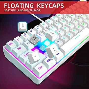 Snpurdiri 60% Wired Gaming Keyboard, 61 Keys RGB Backlit Wrist Rest Ultra-Compact Mini Waterproof Keyboard for PC Computer Gamer (White)
