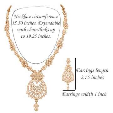 Touchstone NEW Indian Bollywood Trends Filigree Floral Pattern Sparkling Pearl Designer Jewelry Necklace Set Mangtika In Antique Gold Tone For Women.