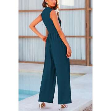 PRETTYGARDEN Womens Summer Jumpsuits Dressy Casual One Piece Outfits Sleeveless Mock Neck Wide Leg P...