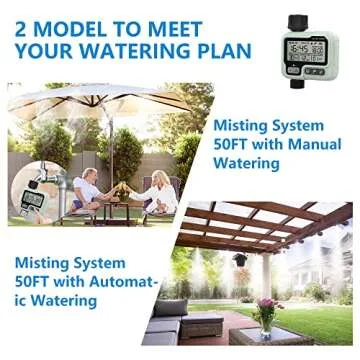 POCKET PANDA Misters for Outside Patio with Hose Timer,Misting System for Cooling Outdoor,50Ft (Black/White) for Watering Programmable,Water Mist Hose for Garden,Yard,