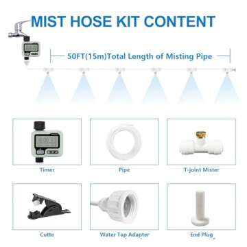 POCKET PANDA Misters for Outside Patio with Hose Timer,Misting System for Cooling Outdoor,50Ft (Black/White) for Watering Programmable,Water Mist Hose for Garden,Yard,