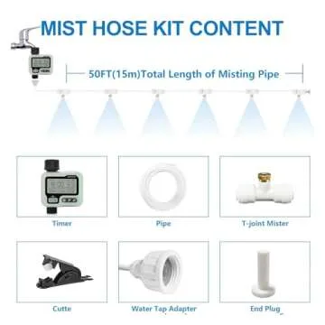 POCKET PANDA Misters for Outside Patio with Hose Timer,Misting System for Cooling Outdoor,50Ft (Black/White) for Watering Programmable,Water Mist Hose for Garden,Yard,