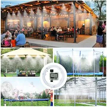 POCKET PANDA Misters for Outside Patio with Hose Timer,Misting System for Cooling Outdoor,50Ft (Black/White) for Watering Programmable,Water Mist Hose for Garden,Yard,