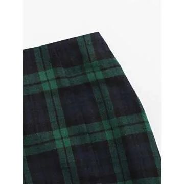 WDIRARA Women's Plaid Skirt High Waist Split Front Zip Up Mini Bodycon Skirt Green&Black XS