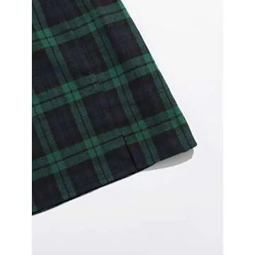 WDIRARA Women's Plaid Skirt High Waist Split Front Zip Up Mini Bodycon Skirt Green&Black XS