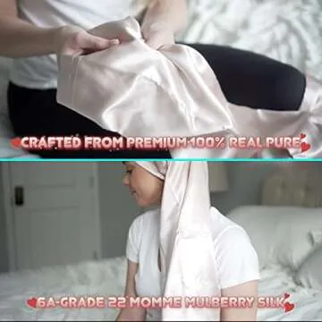 30 inch Oversized Silk Hair Wrap for Sleeping - 100% Pure 6A-Grade 22 Momme Mulberry Silk Night Sleep Bonnet for Curly Hair, Sleep Cap for Long Hair (Pale Pink)