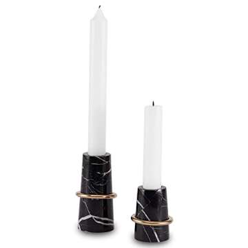 JIMEI Luxurious Marble Candle Holders Black Candlestick Holders, Set of 2 for 3/4" Taper Candles, Bl...