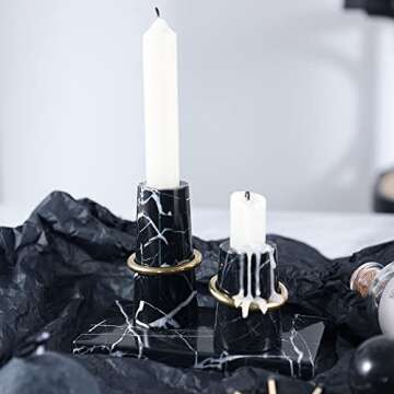 JIMEI Luxurious Marble Candle Holders Black Candlestick Holders, Set of 2 for 3/4" Taper Candles, Black and Brass Gold, Modern Candle Holders for Table Centerpiece Wedding Home Decor