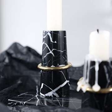 JIMEI Luxurious Marble Candle Holders Black Candlestick Holders, Set of 2 for 3/4" Taper Candles, Black and Brass Gold, Modern Candle Holders for Table Centerpiece Wedding Home Decor