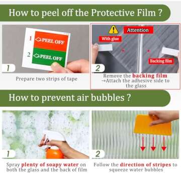 Beautyhero Window Privacy Film, Stained Glass Window Film, 3D Reeded Glass Window Film, Frosted Window Stickers for Bathroom, Adhesive Decorative Window Film UV Blocking, 17.5x78.7 in