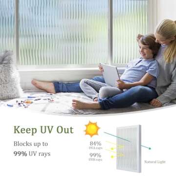 Beautyhero Window Privacy Film, Stained Glass Window Film, 3D Reeded Glass Window Film, Frosted Window Stickers for Bathroom, Adhesive Decorative Window Film UV Blocking, 17.5x78.7 in