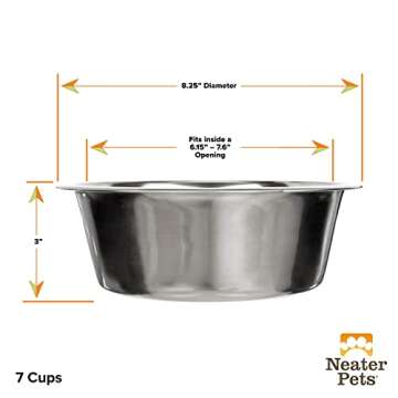 Neater Pet Brands Stainless Steel Dog and Cat Bowls - 7 Cup Durable Design