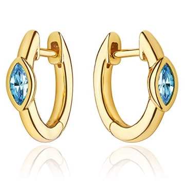 DREMMY STUDIOS Dainty Blue CZ Eye Huggie Hoop Earrings 14K Gold Filled Simple Round Cuff Earrings Bl...