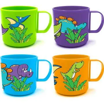 Dinosaur Mugs Set for Kids - 4 Colorful Cups