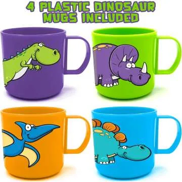 Dinosaur Mugs Set for Kids - 4 Colorful Cups