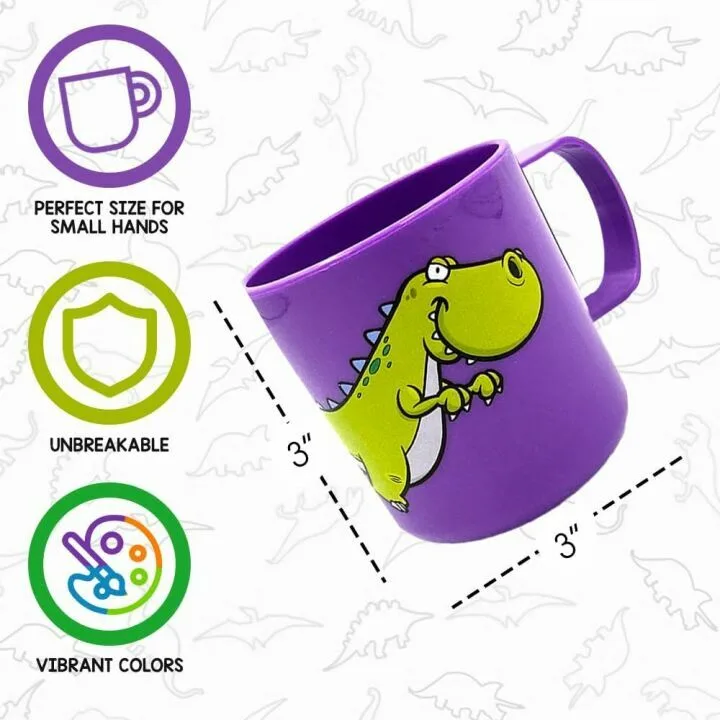 Dinosaur Mugs Set for Kids - 4 Colorful Cups