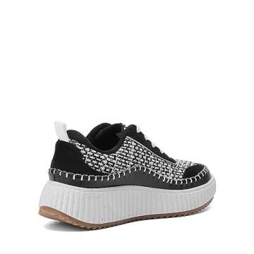 DREAM PAIRS Women Chunky City Tweed Comfortable Casual Platform Fashion Sneaker,Size 7.5,Black/White...