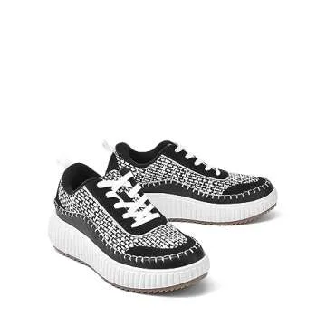 DREAM PAIRS Women Chunky City Tweed Comfortable Casual Platform Fashion Sneaker,Size 7.5,Black/White,SDFN2379W