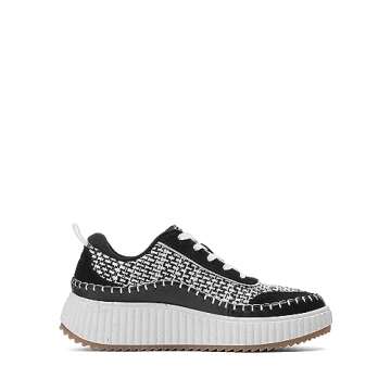 DREAM PAIRS Women Chunky City Tweed Comfortable Casual Platform Fashion Sneaker,Size 7.5,Black/White,SDFN2379W