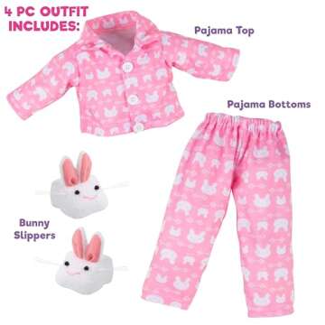 Easter Bunny Doll Pajama Set w Slippers- 18" Doll Clothes & Accessories Compatible w American Girl D...