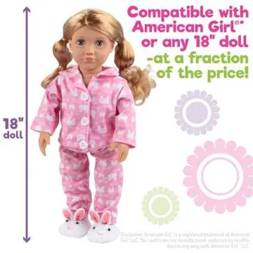 Easter Bunny Doll Pajama Set w Slippers- 18" Doll Clothes & Accessories Compatible w American Girl Dolls- 3pc PJ Outfit Set Includes Rabbit Shirt, Pants,& White Slippers- Basket Stuffer Gift for Girls