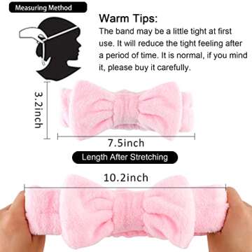 WHAVEL Hairband, 6 Count Pink Spa Headband for Washing Face, Soft Microfiber Bow Headbands, Facial Headband for Skincare, Makeup Headband for Women