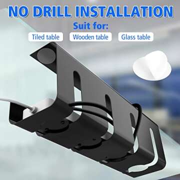 Under Desk Cable Management Tray with No Drill Installation - 2 Pack