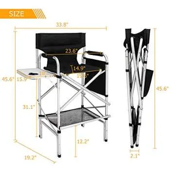 Mefeir Tall Folding Directors Chair with Side Table - Portable Comfort