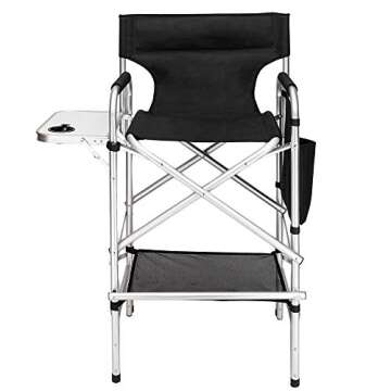mefeir 31" Tall Folding Directors Chair with Side Table Storage Bag,Portable Makeup Artist Bar Height, Aluminum Frame 300 lbs Capacity, 19.2" D x 23.6" W x 45.6" H