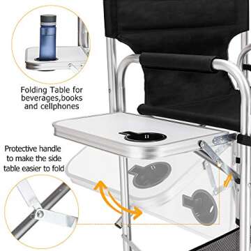 mefeir 31" Tall Folding Directors Chair with Side Table Storage Bag,Portable Makeup Artist Bar Height, Aluminum Frame 300 lbs Capacity, 19.2" D x 23.6" W x 45.6" H