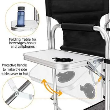 Mefeir Tall Folding Directors Chair with Side Table - Portable Comfort