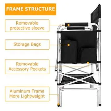 Mefeir Tall Folding Directors Chair with Side Table - Portable Comfort