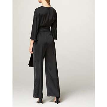 Truth & Fable Women's Deep Neck Kimono Sleeve Floral Jumpsuit, (Black), EU XS (US 0-2)