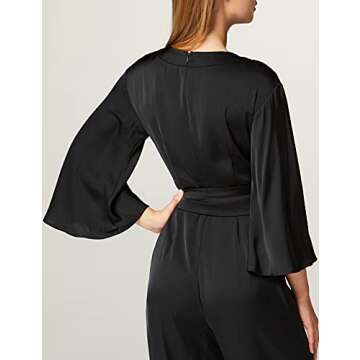 Truth & Fable Women's Deep Neck Kimono Sleeve Floral Jumpsuit, (Black), EU XS (US 0-2)