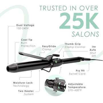 MINT Professional Extra Long Hair Curling Iron 1 1/2 inch | 2-Heater Ceramic Barrel That Stays Hot | 1.5 Inch Hair Iron Curler for Beach Waves | Travel-Ready International Dual Voltage