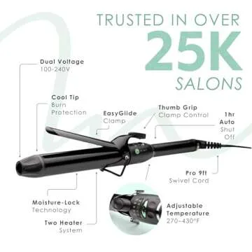MINT Professional Extra Long Hair Curling Iron 1 1/2 inch | 2-Heater Ceramic Barrel That Stays Hot | 1.5 Inch Hair Iron Curler for Beach Waves | Travel-Ready International Dual Voltage