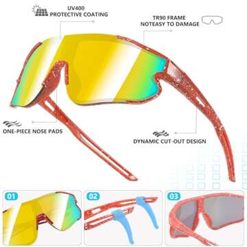 Wapreta 3PACK Kids Sunglasses Youth Baseball Sunglasses for 4-12 Boys Girls Cycling Softball Running UV400 Sports Goggles (Pink Frame + Blue Frame + Black Frame)