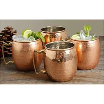Hammered Copper Moscow Mule Mug with Golden Handle - Set of 4