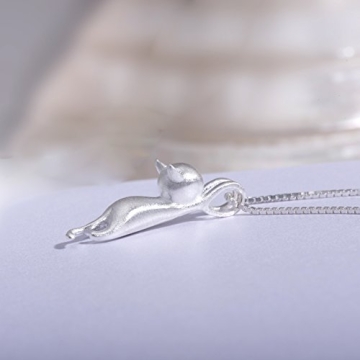 S.Leaf Sterling Silver Cat Necklace for Cat Lovers