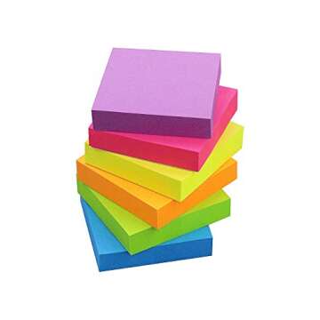 Sticky Notes 2x2, 6 Color Bright Colorful Sticky Pad, 12 Pads/Pack, 100 Sheets/Pad, Self-Sticky Note...