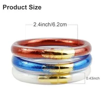 YBMYCM 3PCS Glitter Jelly Bangles Bracelets Set for Women Glitter Filled Jelly Silicone Bracelets