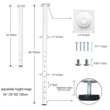 QLLY Adjustable Metal Table Leg Set - 24-40 Inch Height for Home Office