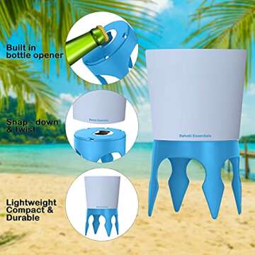 Bahoki Essentials Beach Drink Cup Holder - Sand Coaster for Beverage Bottle and Glass - Perfect to Hold Drinks, Snack, Phone, Key or Sunglasses (Blue, 4 Pack)