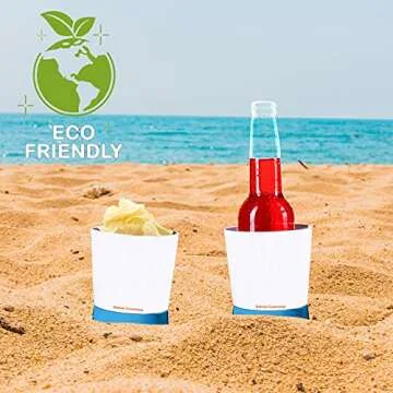 Bahoki Essentials Beach Drink Cup Holder - Sand Coaster for Beverage Bottle and Glass - Perfect to Hold Drinks, Snack, Phone, Key or Sunglasses (Blue, 4 Pack)