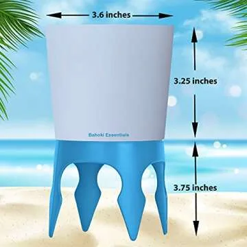 Bahoki Essentials Beach Drink Cup Holder - Sand Coaster for Beverage Bottle and Glass - Perfect to Hold Drinks, Snack, Phone, Key or Sunglasses (Blue, 4 Pack)