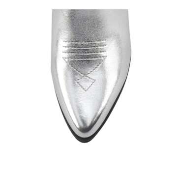 Soda “BLAZING” ~ Women Western Stitched Pointe Toe Low Heel High Top Ankle Shaft Boot Bootie (SILVER METALLIC PU, us_footwear_size_system, adult, women, numeric, medium, numeric_7_point_5)
