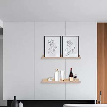 MBYD 24 Inch Floating Shelves Natural Wood Set of 3, Wall Mount Picture Ledge Wooden Wall Shelf for ...