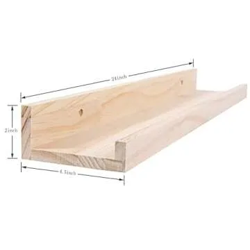 MBYD 24 Inch Floating Shelves Natural Wood Set of 3, Wall Mount Picture Ledge Wooden Wall Shelf for Home Decoration for Bedroom, Living Room, Office, Kitchen, 3 Same Dimensions